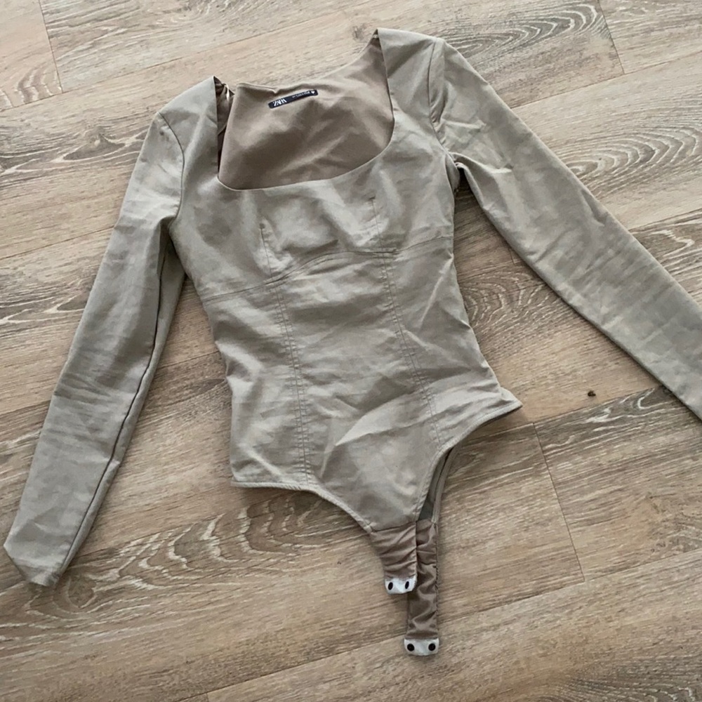 Zara square neck bodysuit long sleeve